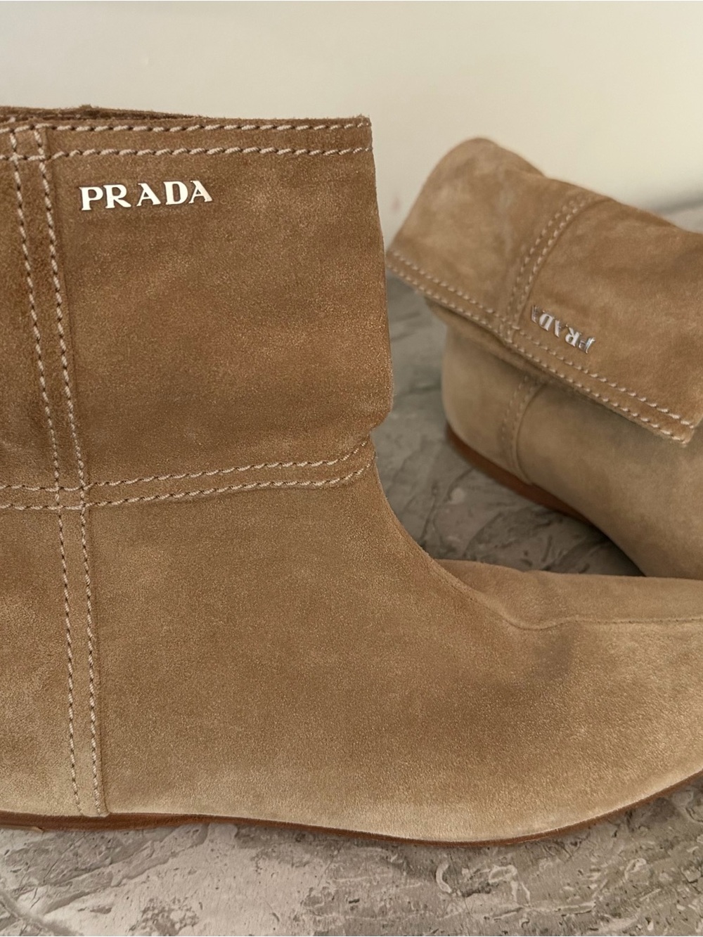 Prada Suede Ankle Boots in Light Brown